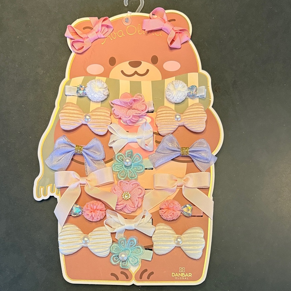 NWOT! Colorful Bow Hair Clips Set